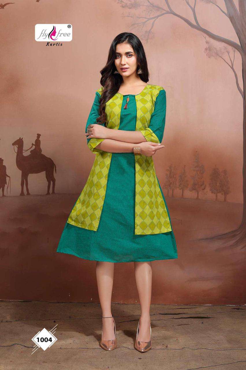 FRENY VOL-3 BY FLY FREE 1001 TO 1008 SERIES DESIGNER STYLISH FANCY COLORFUL BEAUTIFUL PARTY WEAR & ETHNIC WEAR COLLECTION HANDLOOM COTTON KURTIS WITH JACKET AT WHOLESALE PRICE