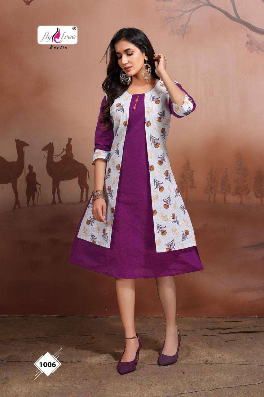 FRENY VOL-3 BY FLY FREE 1001 TO 1008 SERIES DESIGNER STYLISH FANCY COLORFUL BEAUTIFUL PARTY WEAR & ETHNIC WEAR COLLECTION HANDLOOM COTTON KURTIS WITH JACKET AT WHOLESALE PRICE