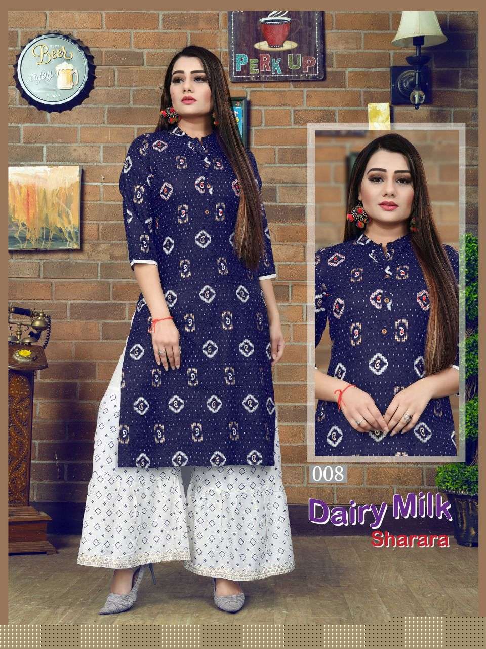 DAIRY MILK VOL-6 BY AAGYA 001 TO 008 SERIES DESIGNER STYLISH FANCY COLORFUL BEAUTIFUL PARTY WEAR & ETHNIC WEAR COLLECTION RAYON KURTIS WITH BOTTOM AT WHOLESALE PRICE