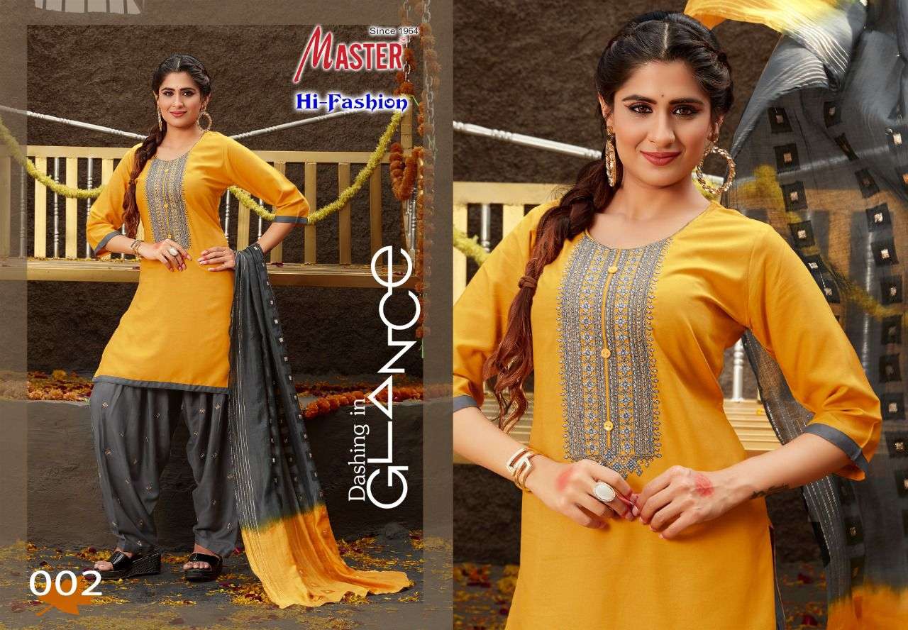 HI-FASHION BY MASTER 001 TO 008 SERIES BEAUTIFUL SUITS COLORFUL STYLISH FANCY CASUAL WEAR & ETHNIC WEAR HEAVY RAYON EMBROIDERED DRESSES AT WHOLESALE PRICE