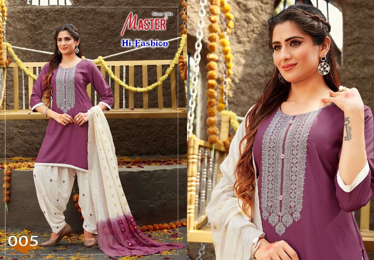 HI-FASHION BY MASTER 001 TO 008 SERIES BEAUTIFUL SUITS COLORFUL STYLISH FANCY CASUAL WEAR & ETHNIC WEAR HEAVY RAYON EMBROIDERED DRESSES AT WHOLESALE PRICE