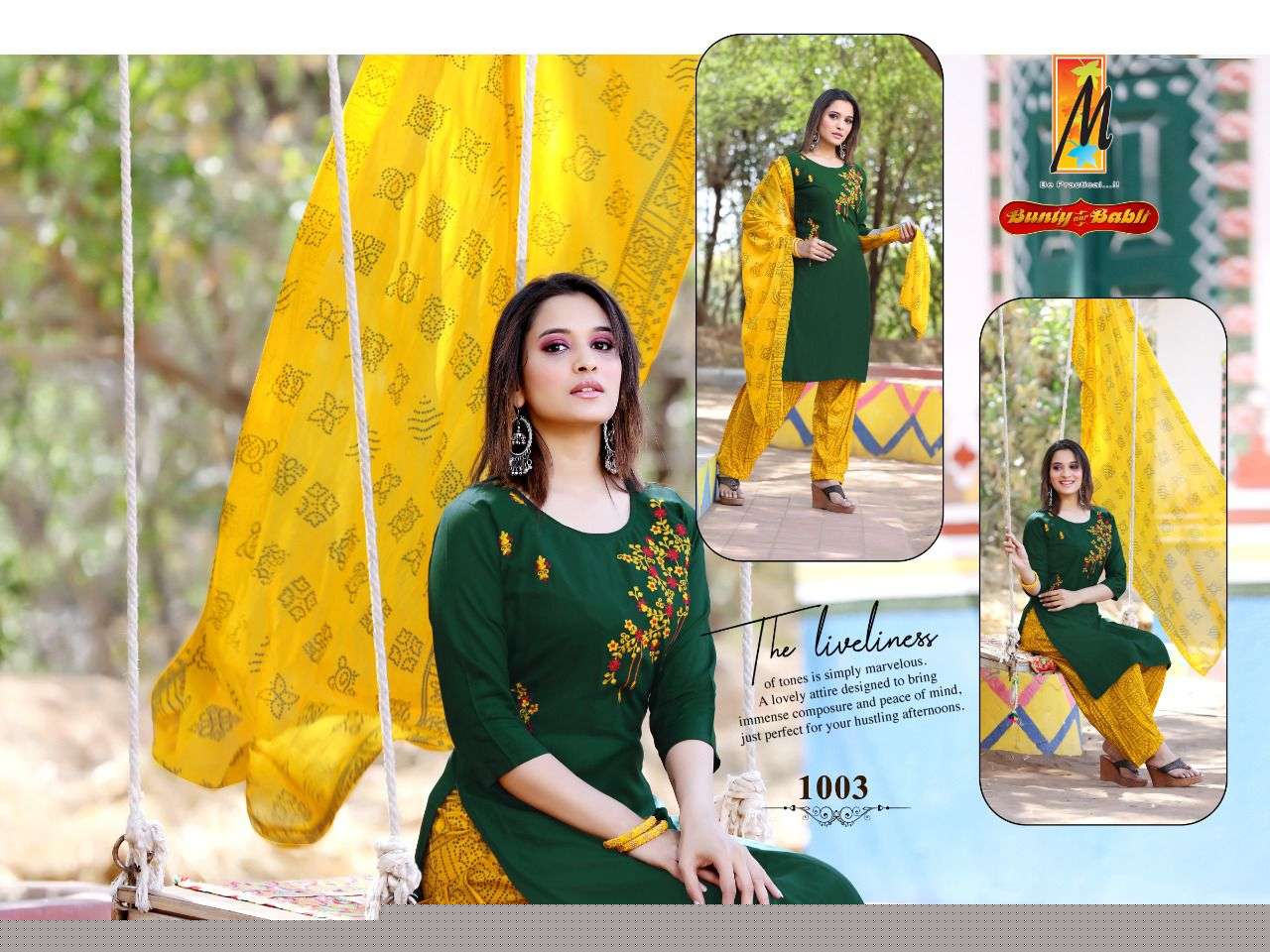 BUNTY AUR BABLI BY MASTER 1001 TO 1008 SERIES BEAUTIFUL PATIYALA SUITS COLORFUL STYLISH FANCY CASUAL WEAR & ETHNIC WEAR HEAVY RAYON EMBROIDERED DRESSES AT WHOLESALE PRICE
