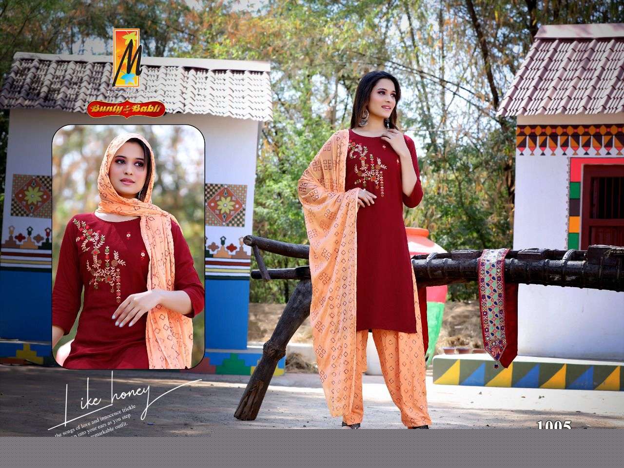 BUNTY AUR BABLI BY MASTER 1001 TO 1008 SERIES BEAUTIFUL PATIYALA SUITS COLORFUL STYLISH FANCY CASUAL WEAR & ETHNIC WEAR HEAVY RAYON EMBROIDERED DRESSES AT WHOLESALE PRICE