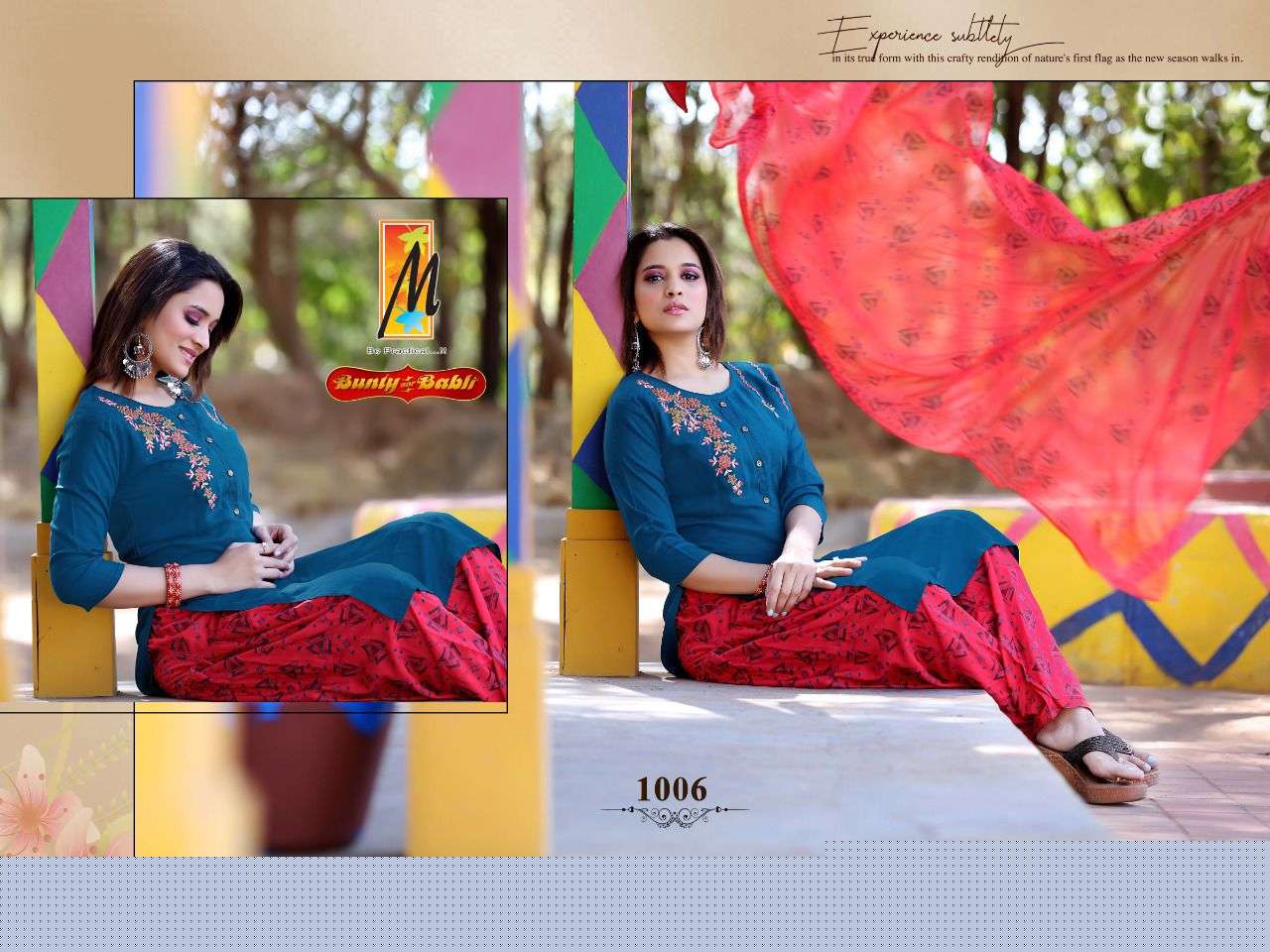 BUNTY AUR BABLI BY MASTER 1001 TO 1008 SERIES BEAUTIFUL PATIYALA SUITS COLORFUL STYLISH FANCY CASUAL WEAR & ETHNIC WEAR HEAVY RAYON EMBROIDERED DRESSES AT WHOLESALE PRICE