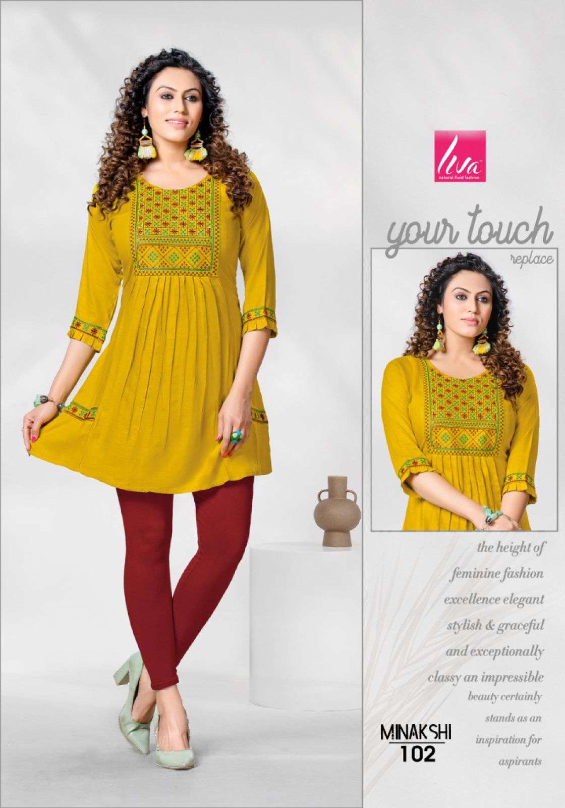 MINAKSHI BY LIVA 101 TO 108 SERIES BEAUTIFUL STYLISH FANCY COLORFUL CASUAL WEAR & ETHNIC WEAR HEAVY RAYON EMBROIDERED TOPS AT WHOLESALE PRICE