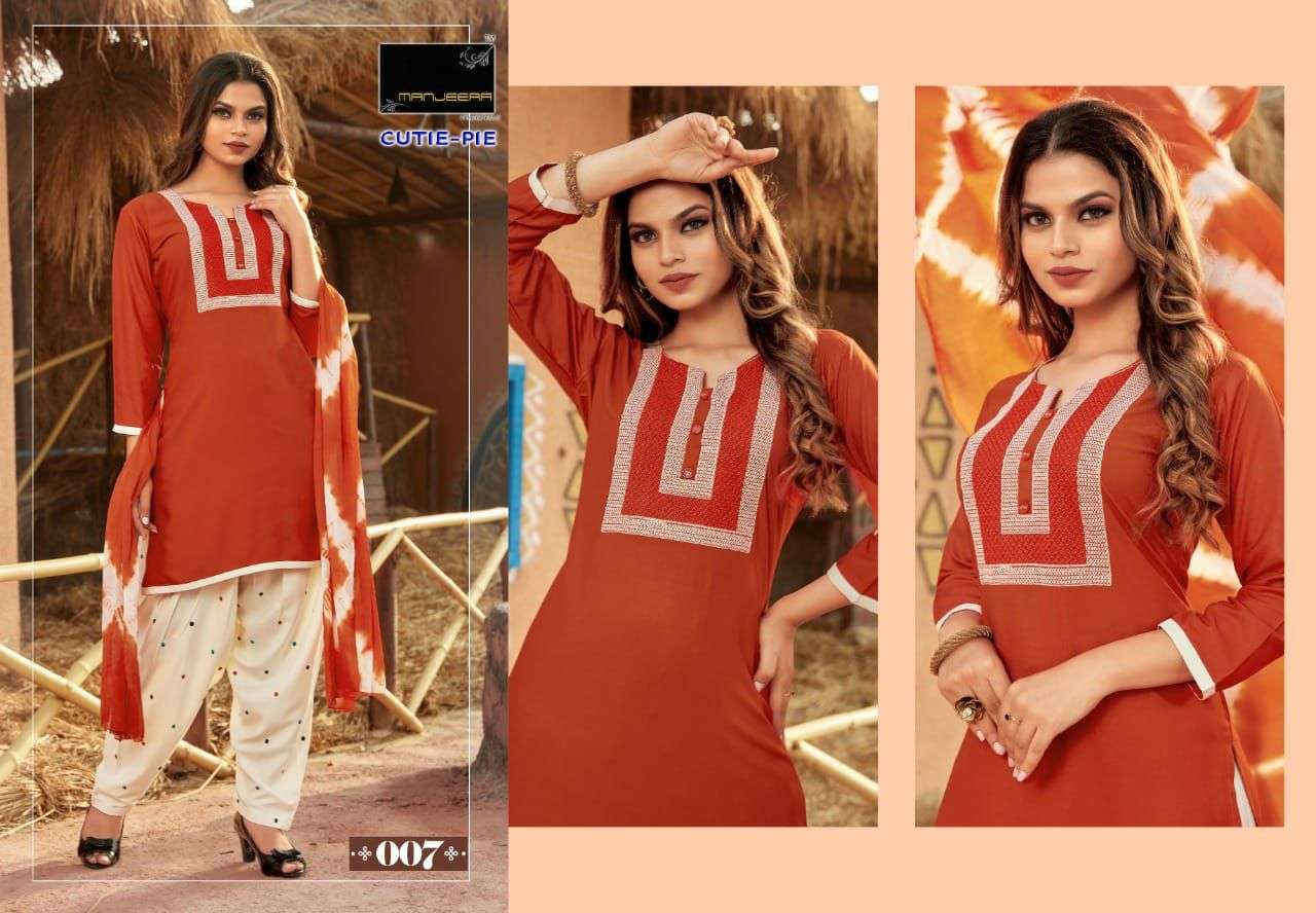 CUTIE-PIE BY MANJEERA 001 TO 008 SERIES BEAUTIFUL RAYON SUITS COLORFUL STYLISH FANCY CASUAL WEAR & ETHNIC WEAR RAYON WITH WORK DRESSES AT WHOLESALE PRICE