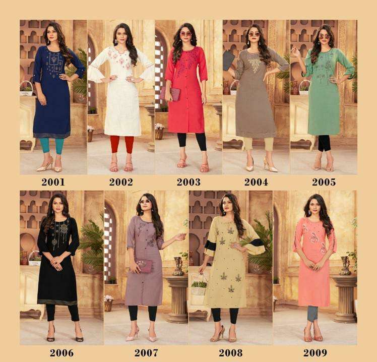 KIMAYA VOL-2 BY HINAYA 2001 TO 2009 SERIES DESIGNER STYLISH FANCY COLORFUL BEAUTIFUL PARTY WEAR & ETHNIC WEAR COLLECTION RAYON EMBROIDERY KURTIS AT WHOLESALE PRICE