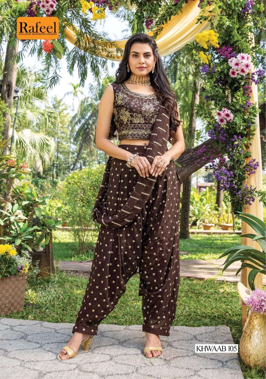 KHWAAB BY RAFEEL 101 TO 106 SERIES DESIGNER STYLISH FANCY COLORFUL BEAUTIFUL PARTY WEAR & ETHNIC WEAR COLLECTION BLOOMING GEORGETTE KURTIS WITH BOTTOM AT WHOLESALE PRICE