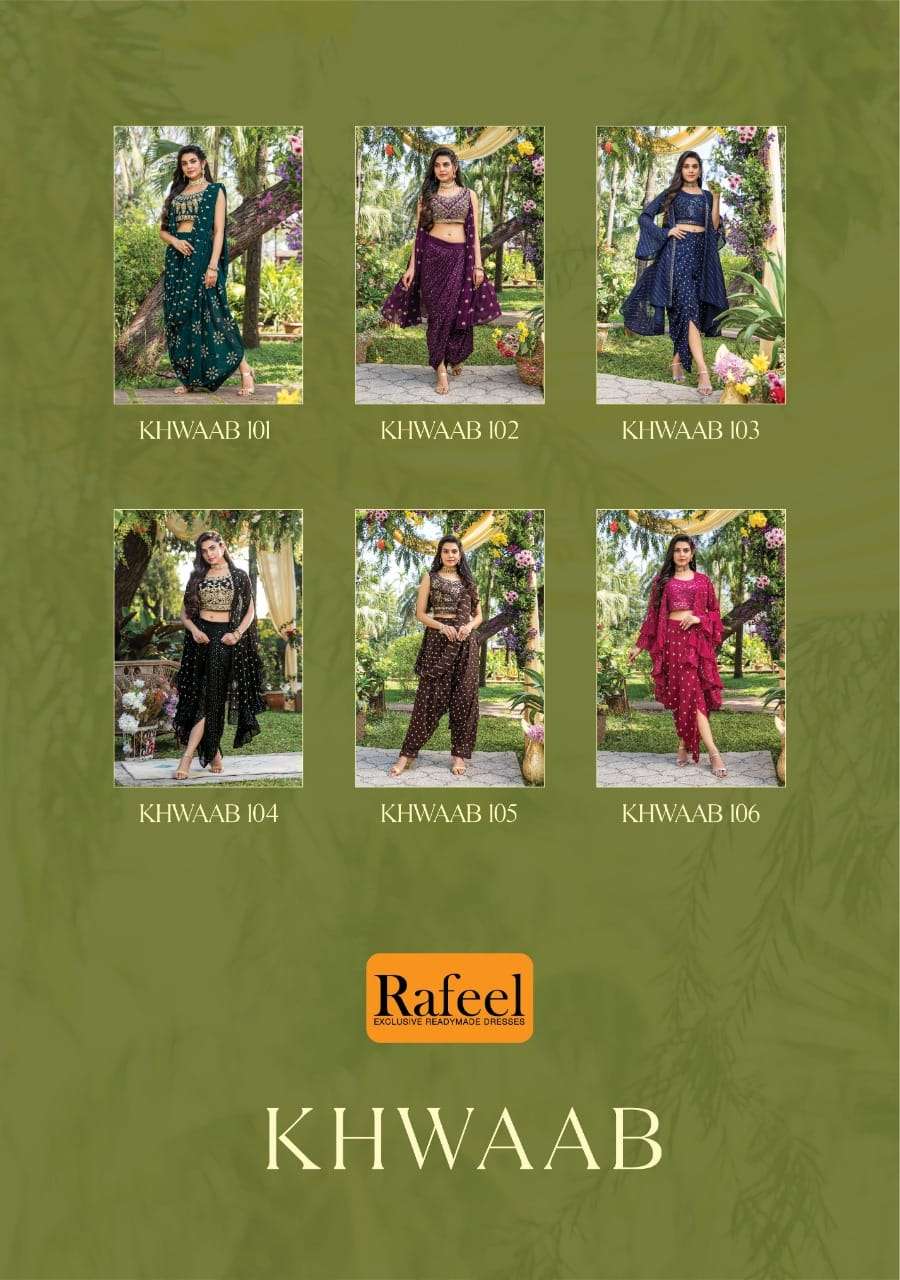 KHWAAB BY RAFEEL 101 TO 106 SERIES DESIGNER STYLISH FANCY COLORFUL BEAUTIFUL PARTY WEAR & ETHNIC WEAR COLLECTION BLOOMING GEORGETTE KURTIS WITH BOTTOM AT WHOLESALE PRICE