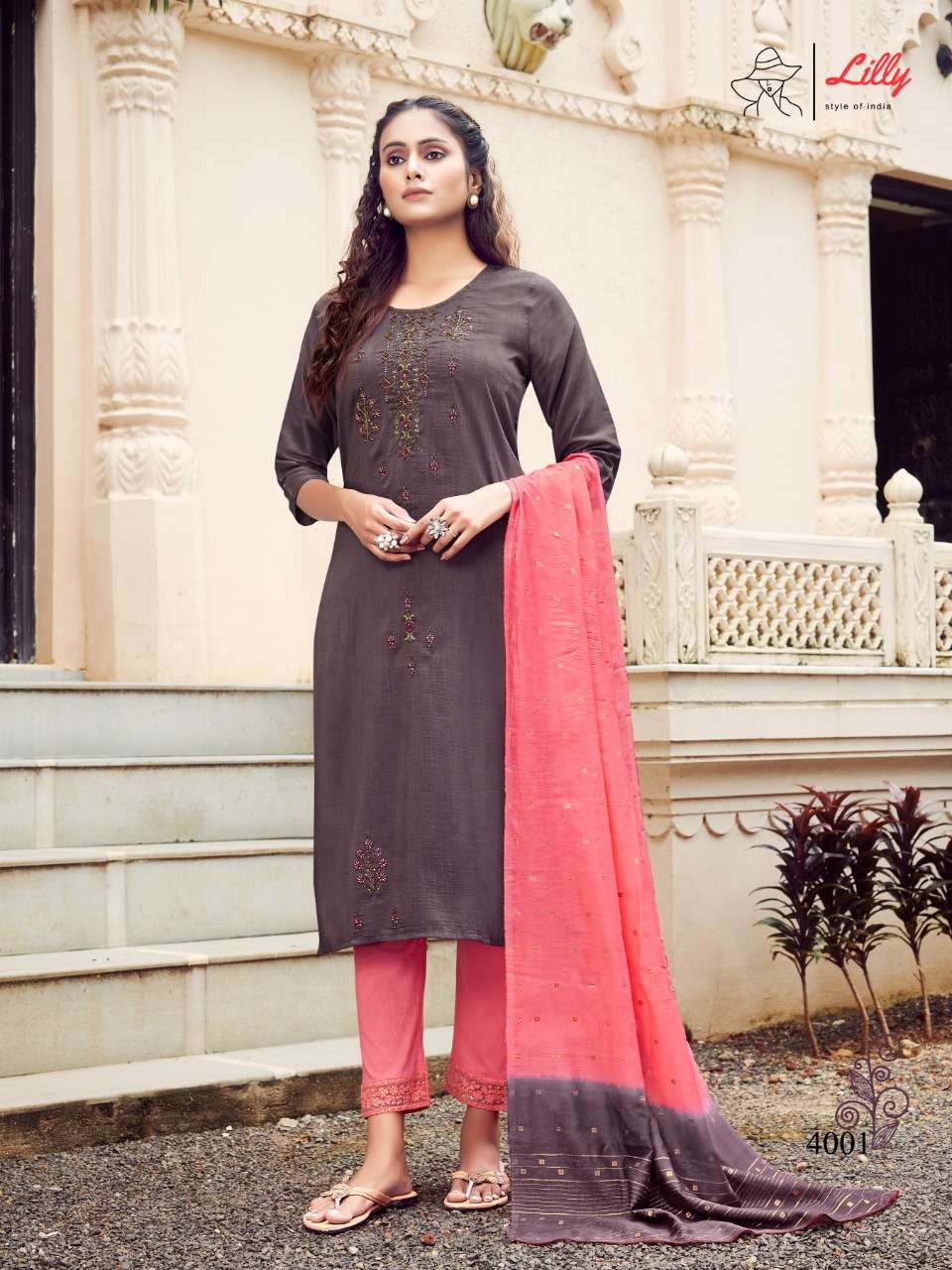 PUNAM BY LILLY 4001 TO 4007 SERIES BEAUTIFUL SUITS COLORFUL STYLISH FANCY CASUAL WEAR & ETHNIC WEAR CHINNON SLUB VISCOSE DRESSES AT WHOLESALE PRICE