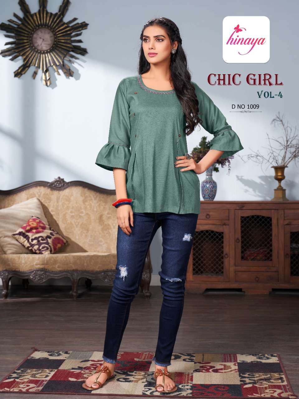 CHIC GIRL VOL-4 BY HINAYA 1001 TO 1010 SERIES BEAUTIFUL STYLISH FANCY COLORFUL CASUAL WEAR & ETHNIC WEAR RAYON TWO TONE TOPS AT WHOLESALE PRICE
