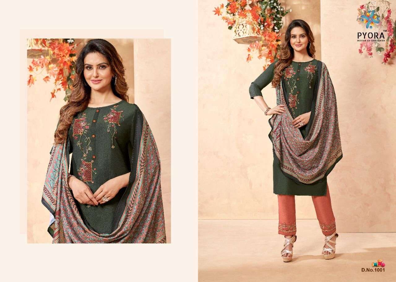 SUI DHAAGA BY PYORA 1001 TO 1008 SERIES BEAUTIFUL SUITS COLORFUL STYLISH FANCY CASUAL WEAR & ETHNIC WEAR CHINNON EMBROIDERED DRESSES AT WHOLESALE PRICE