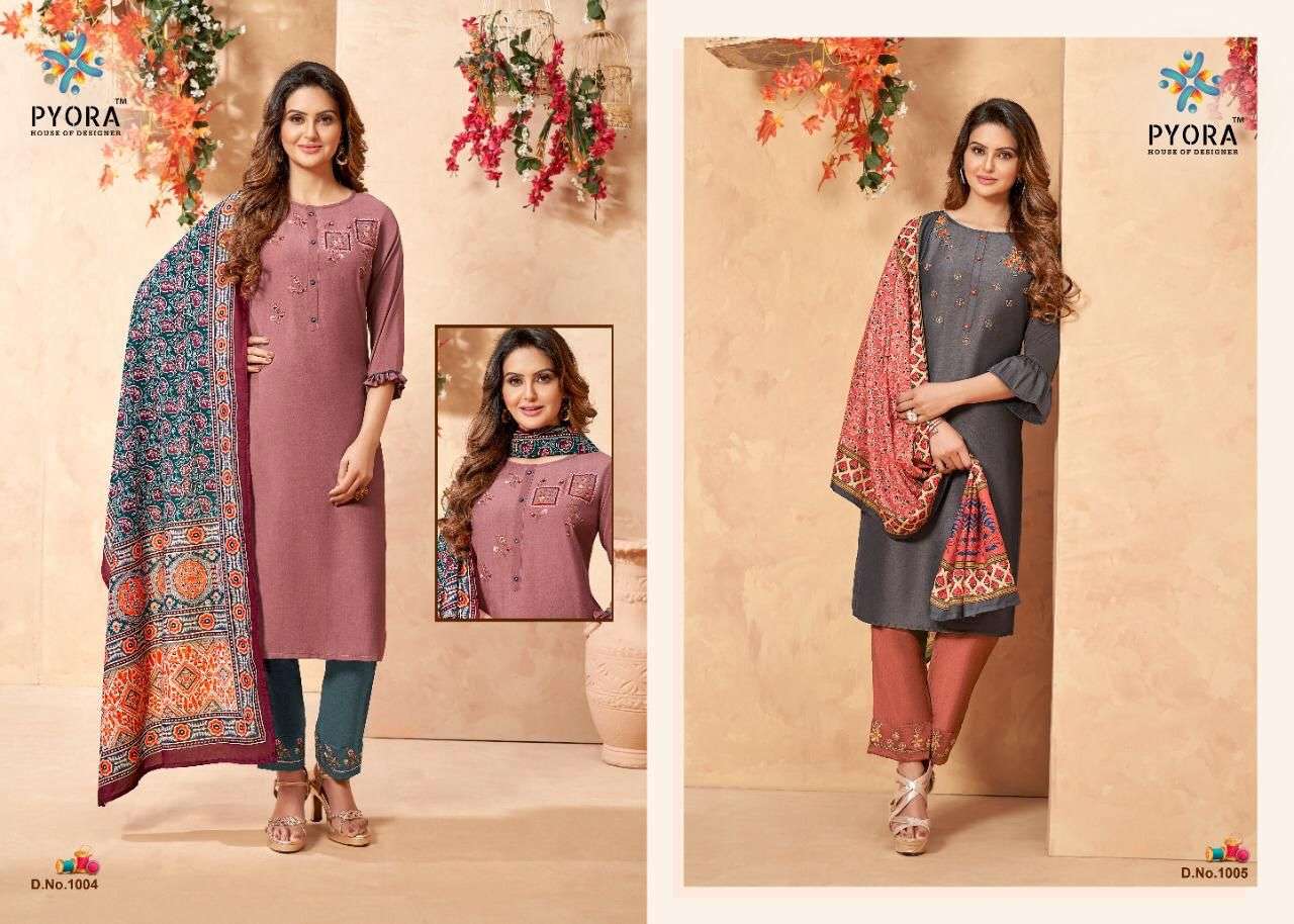 SUI DHAAGA BY PYORA 1001 TO 1008 SERIES BEAUTIFUL SUITS COLORFUL STYLISH FANCY CASUAL WEAR & ETHNIC WEAR CHINNON EMBROIDERED DRESSES AT WHOLESALE PRICE