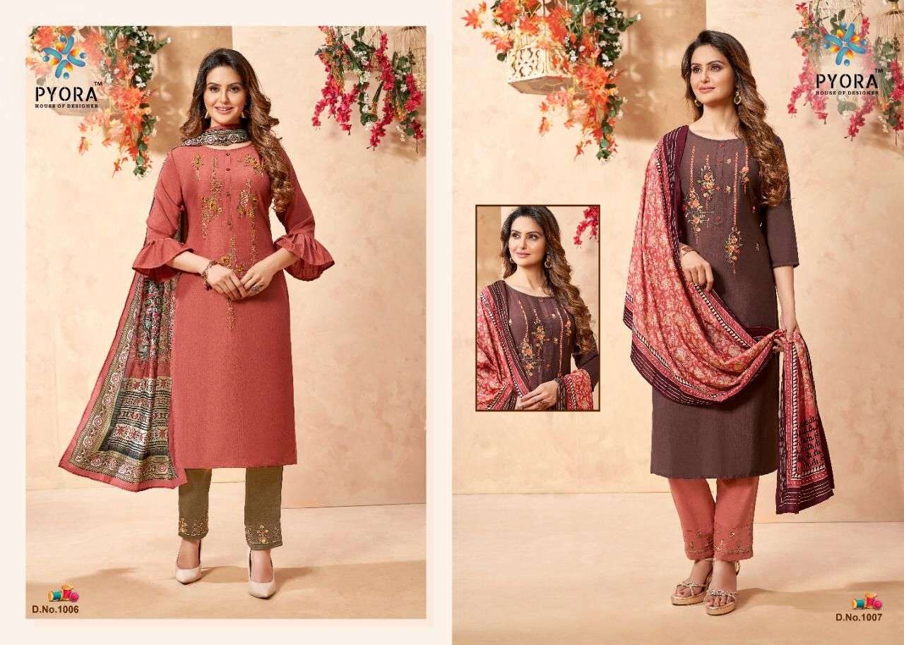 SUI DHAAGA BY PYORA 1001 TO 1008 SERIES BEAUTIFUL SUITS COLORFUL STYLISH FANCY CASUAL WEAR & ETHNIC WEAR CHINNON EMBROIDERED DRESSES AT WHOLESALE PRICE