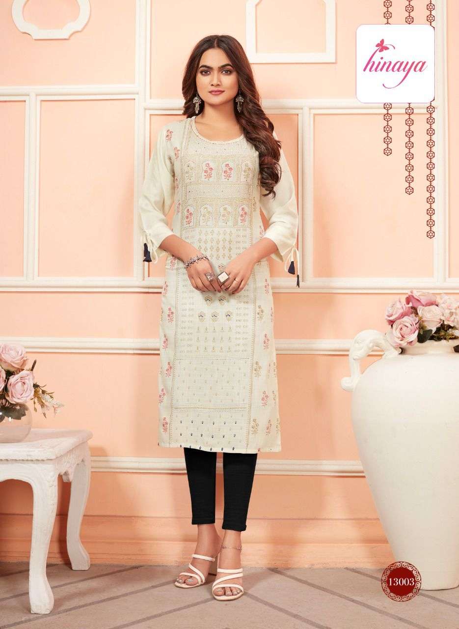 TIARA VOL-6 BY HINAYA 6001 TO 6008 SERIES DESIGNER STYLISH FANCY COLORFUL BEAUTIFUL PARTY WEAR & ETHNIC WEAR COLLECTION RAYON EMBROIDERY KURTIS AT WHOLESALE PRICE