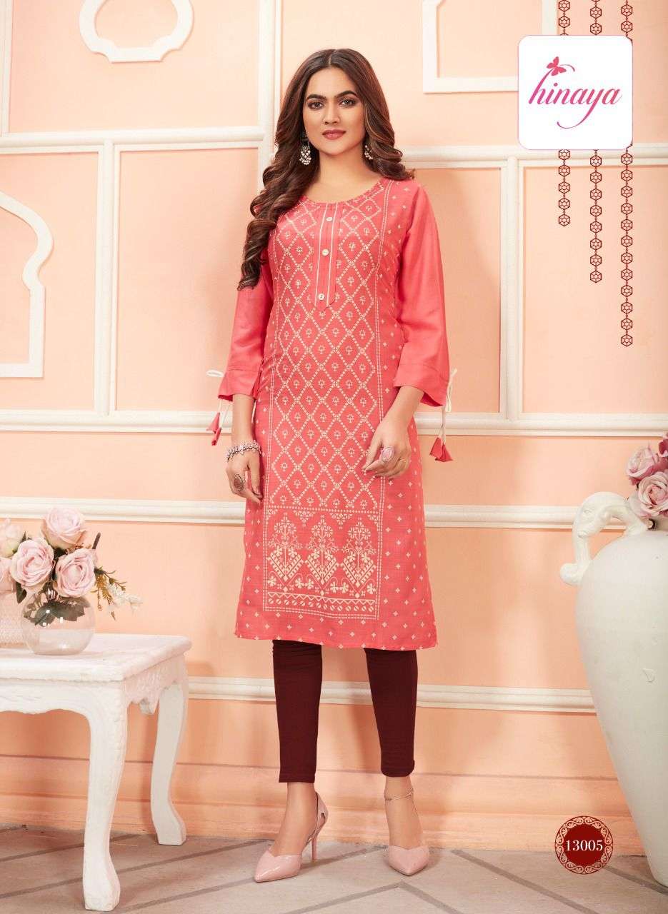 TIARA VOL-6 BY HINAYA 6001 TO 6008 SERIES DESIGNER STYLISH FANCY COLORFUL BEAUTIFUL PARTY WEAR & ETHNIC WEAR COLLECTION RAYON EMBROIDERY KURTIS AT WHOLESALE PRICE