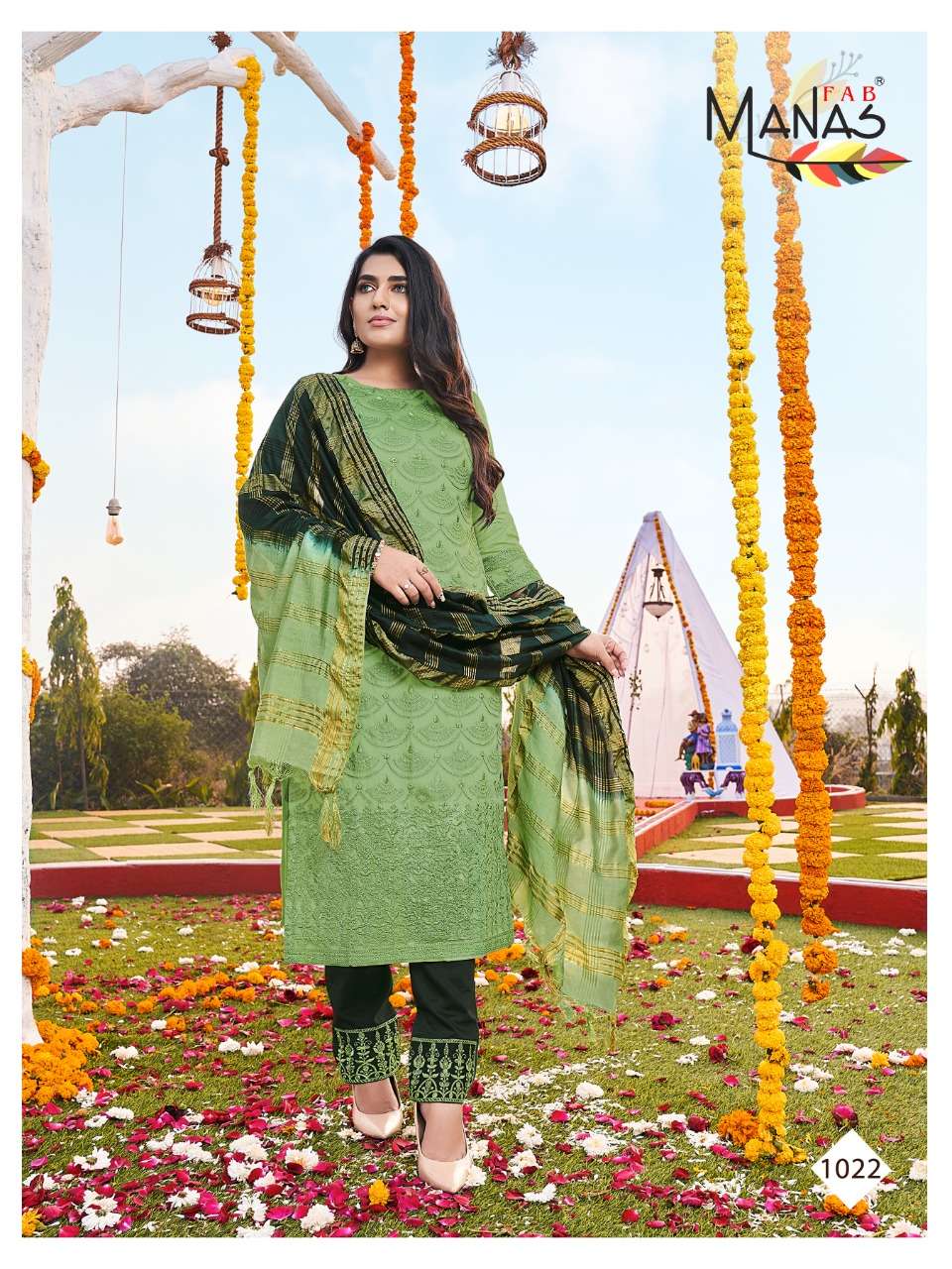 LUCKNOWI VOL-4 BY MANAS FAB 1019 TO 1024 SERIES BEAUTIFUL SUITS COLORFUL STYLISH FANCY CASUAL WEAR & ETHNIC WEAR FANCY DRESSES AT WHOLESALE PRICE