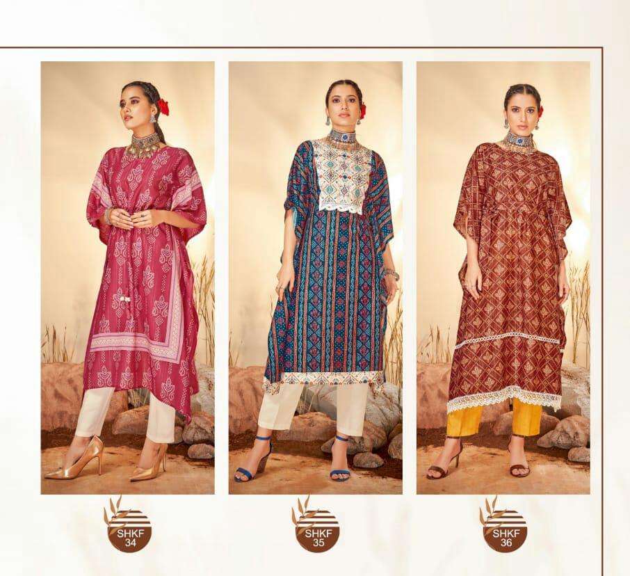 KAYA BY SHICHI 31 TO 36 SERIES DESIGNER STYLISH FANCY COLORFUL BEAUTIFUL PARTY WEAR & ETHNIC WEAR COLLECTION MUSLIN VISCOSE KURTIS AT WHOLESALE PRICE