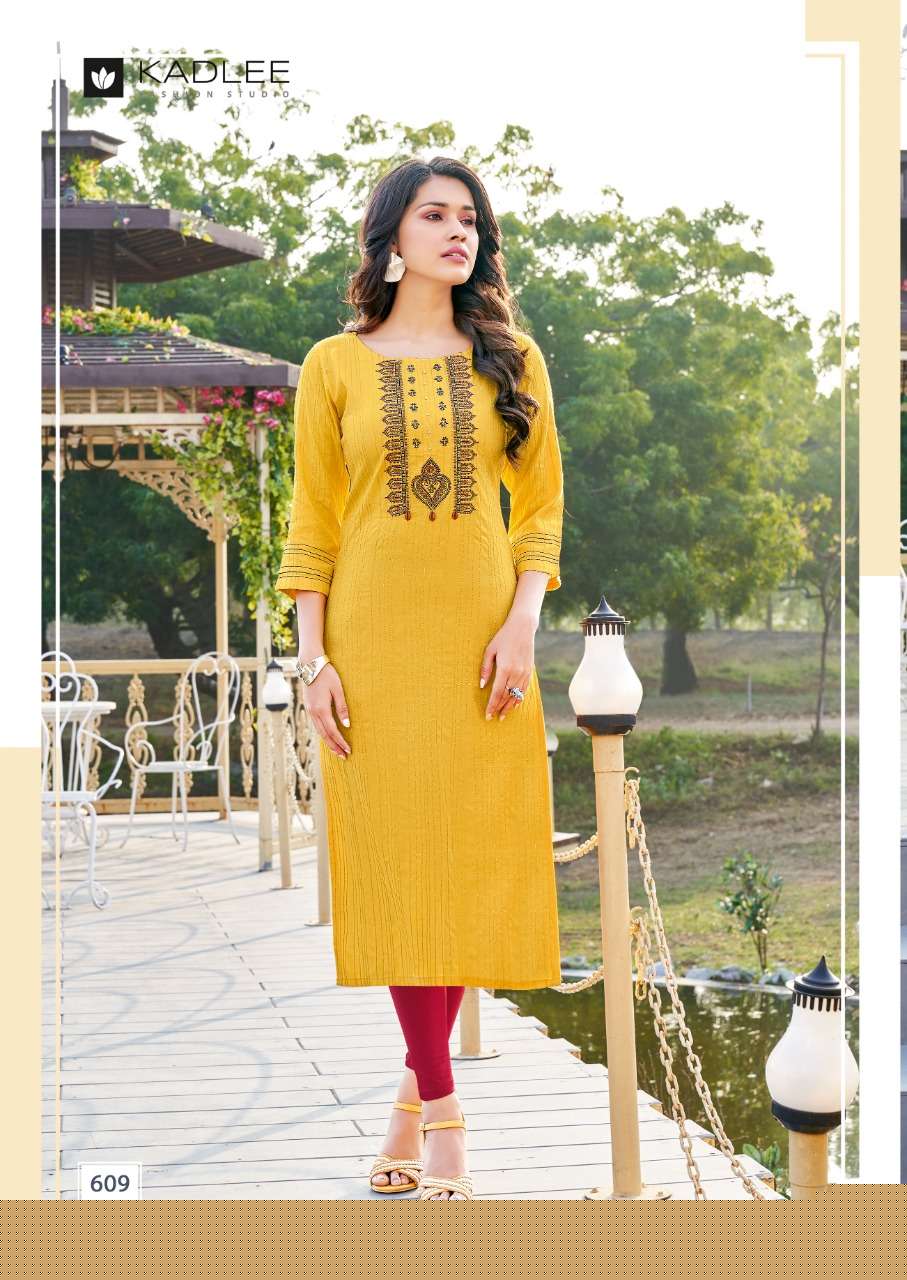 KASHISH BY KADLEE 607 TO 612 SERIES DESIGNER STYLISH FANCY COLORFUL BEAUTIFUL PARTY WEAR & ETHNIC WEAR COLLECTION RAYON WITH WORK KURTIS AT WHOLESALE PRICE