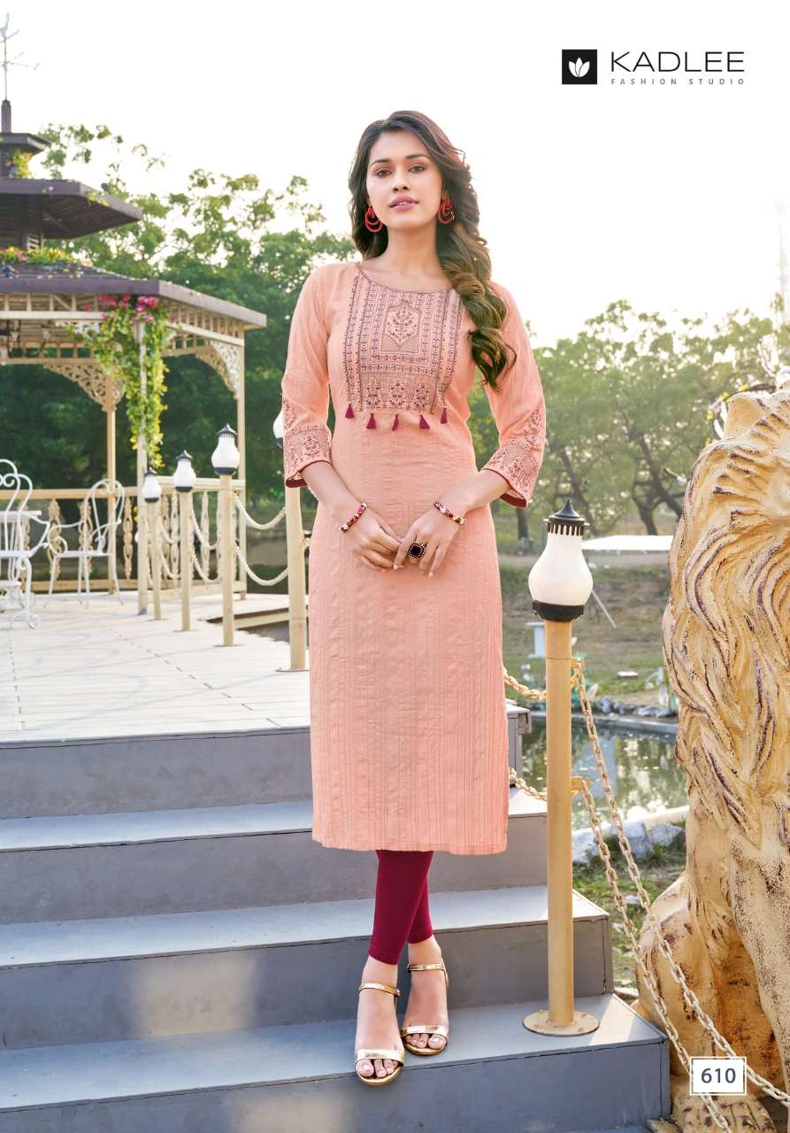 KASHISH BY KADLEE 607 TO 612 SERIES DESIGNER STYLISH FANCY COLORFUL BEAUTIFUL PARTY WEAR & ETHNIC WEAR COLLECTION RAYON WITH WORK KURTIS AT WHOLESALE PRICE