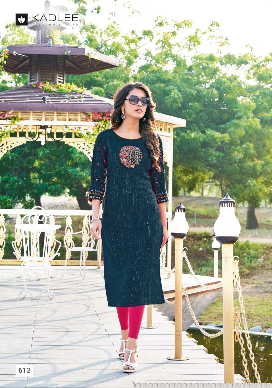 KASHISH BY KADLEE 607 TO 612 SERIES DESIGNER STYLISH FANCY COLORFUL BEAUTIFUL PARTY WEAR & ETHNIC WEAR COLLECTION RAYON WITH WORK KURTIS AT WHOLESALE PRICE