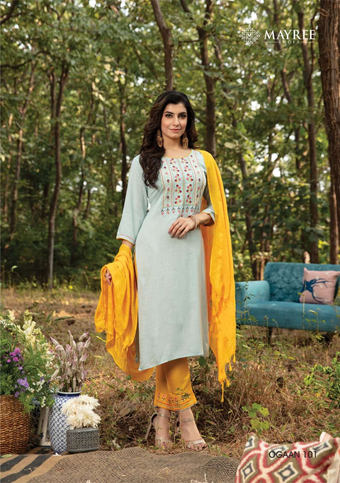 OGAAN BY MAYREE 101 TO 108 SERIES BEAUTIFUL SUITS COLORFUL STYLISH FANCY CASUAL WEAR & ETHNIC WEAR HEAVY RAYON SLUB EMBROIDERED DRESSES AT WHOLESALE PRICE