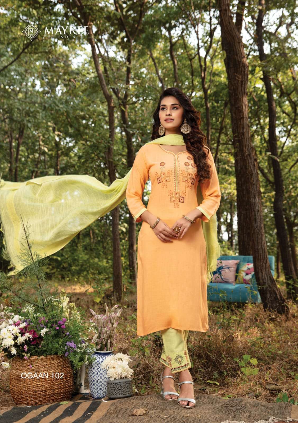 OGAAN BY MAYREE 101 TO 108 SERIES BEAUTIFUL SUITS COLORFUL STYLISH FANCY CASUAL WEAR & ETHNIC WEAR HEAVY RAYON SLUB EMBROIDERED DRESSES AT WHOLESALE PRICE