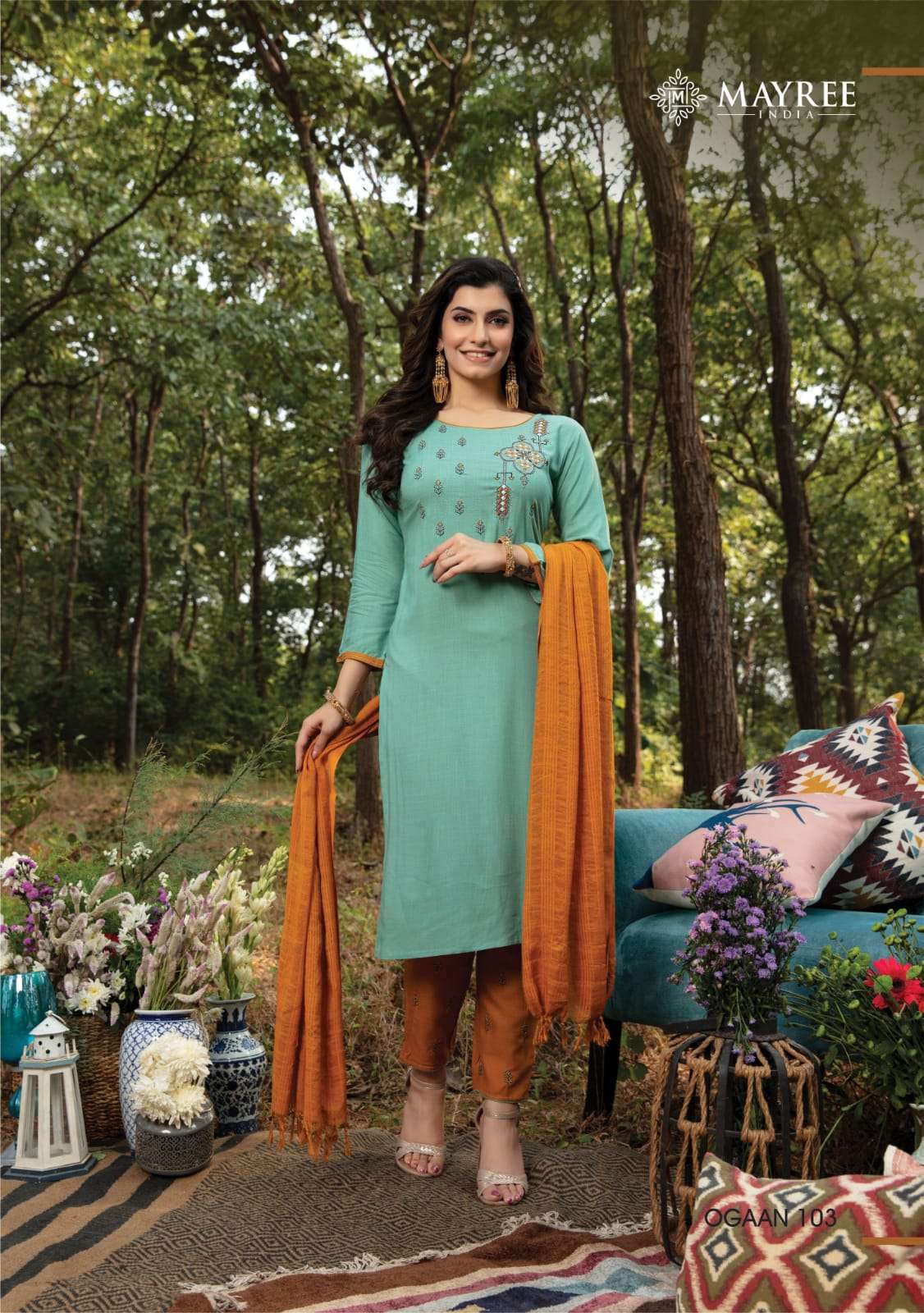 OGAAN BY MAYREE 101 TO 108 SERIES BEAUTIFUL SUITS COLORFUL STYLISH FANCY CASUAL WEAR & ETHNIC WEAR HEAVY RAYON SLUB EMBROIDERED DRESSES AT WHOLESALE PRICE