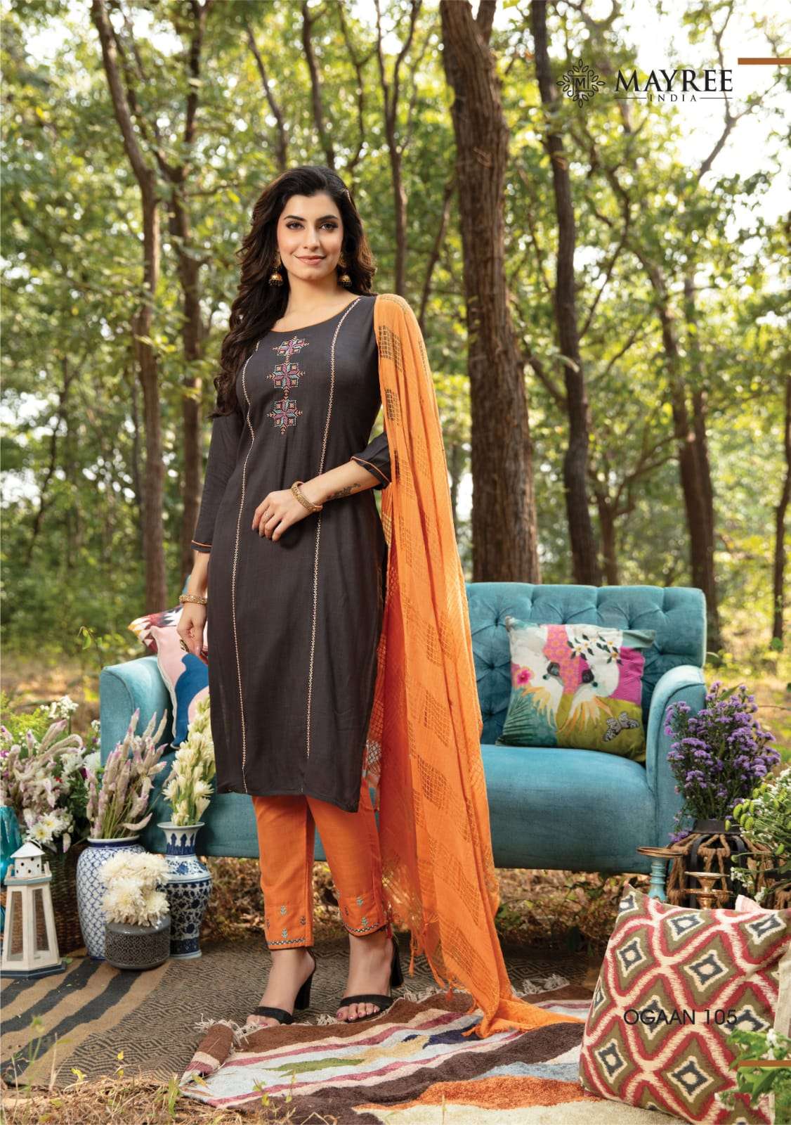 OGAAN BY MAYREE 101 TO 108 SERIES BEAUTIFUL SUITS COLORFUL STYLISH FANCY CASUAL WEAR & ETHNIC WEAR HEAVY RAYON SLUB EMBROIDERED DRESSES AT WHOLESALE PRICE