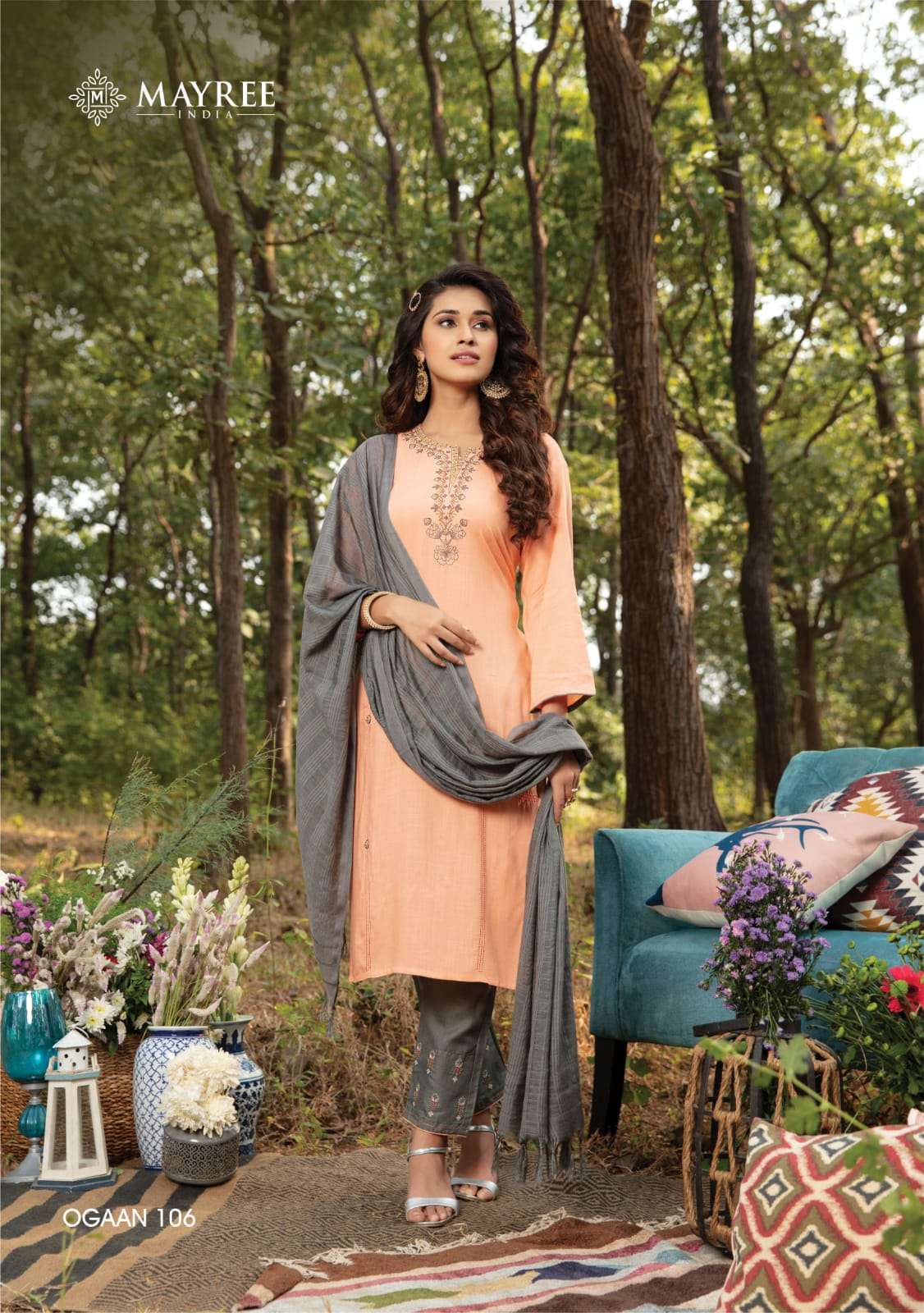 OGAAN BY MAYREE 101 TO 108 SERIES BEAUTIFUL SUITS COLORFUL STYLISH FANCY CASUAL WEAR & ETHNIC WEAR HEAVY RAYON SLUB EMBROIDERED DRESSES AT WHOLESALE PRICE