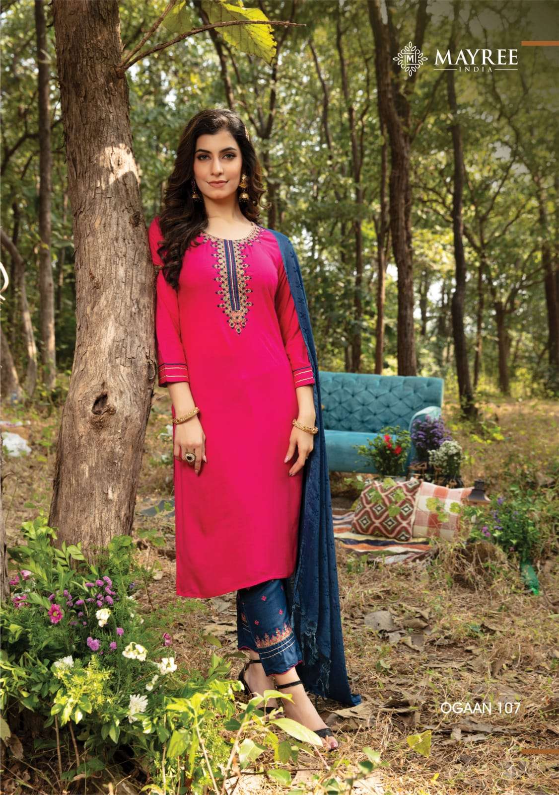 OGAAN BY MAYREE 101 TO 108 SERIES BEAUTIFUL SUITS COLORFUL STYLISH FANCY CASUAL WEAR & ETHNIC WEAR HEAVY RAYON SLUB EMBROIDERED DRESSES AT WHOLESALE PRICE
