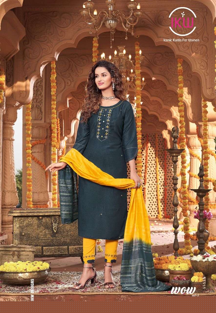 WOW VOL-3 BY IKW 1001 TO 1006 SERIES BEAUTIFUL SUITS COLORFUL STYLISH FANCY CASUAL WEAR & ETHNIC WEAR SILK DRESSES AT WHOLESALE PRICE