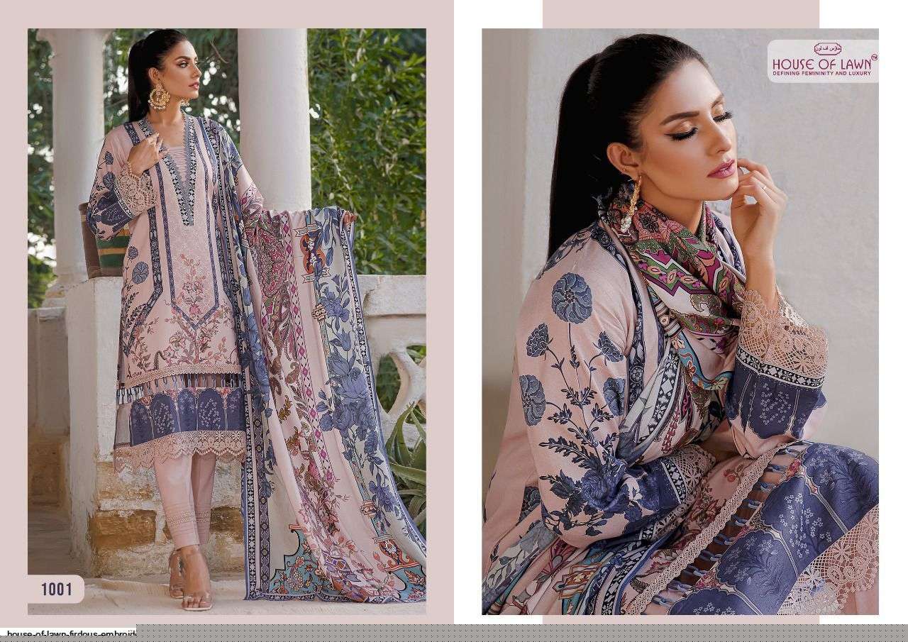 FIRDOUS BY HOUSE OF LAWN 1001 TO 1007 SERIES DESIGNER PAKISTANI SUITS BEAUTIFUL STYLISH FANCY COLORFUL PARTY WEAR & OCCASIONAL WEAR PURE LAWN DRESSES AT WHOLESALE PRICE
