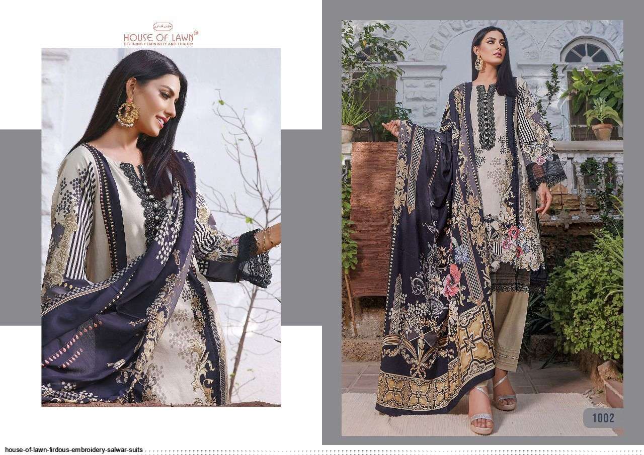 FIRDOUS BY HOUSE OF LAWN 1001 TO 1007 SERIES DESIGNER PAKISTANI SUITS BEAUTIFUL STYLISH FANCY COLORFUL PARTY WEAR & OCCASIONAL WEAR PURE LAWN DRESSES AT WHOLESALE PRICE