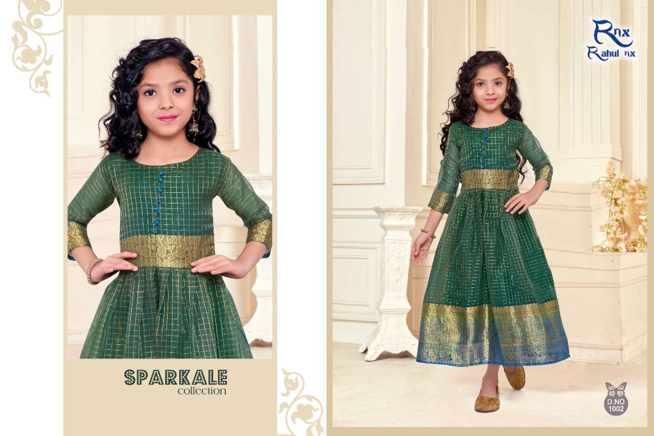 KIDSWEAR VOL-2 BY RAHUL NX 1001 TO 1006 SERIES BEAUTIFUL BEAUTIFUL STYLISH FANCY COLORFUL CASUAL WEAR & ETHNIC WEAR READY TO WEAR ORGANZA JACQUARD GOWNS AT WHOLESALE PRICE
