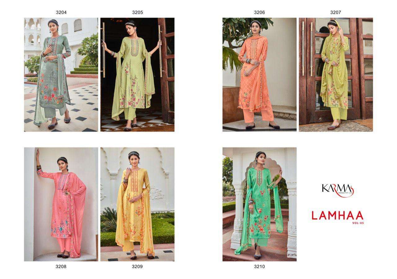 LAMHAA VOL-5 BY KARMA TRENDZ 3204 TO 3210 SERIES BEAUTIFUL COLORFUL STYLISH PRETTY PARTY WEAR CASUAL WEAR OCCASIONAL WEAR PURE JAM COTTON DIGITAL PRINT DRESSES AT WHOLESALE PRICE