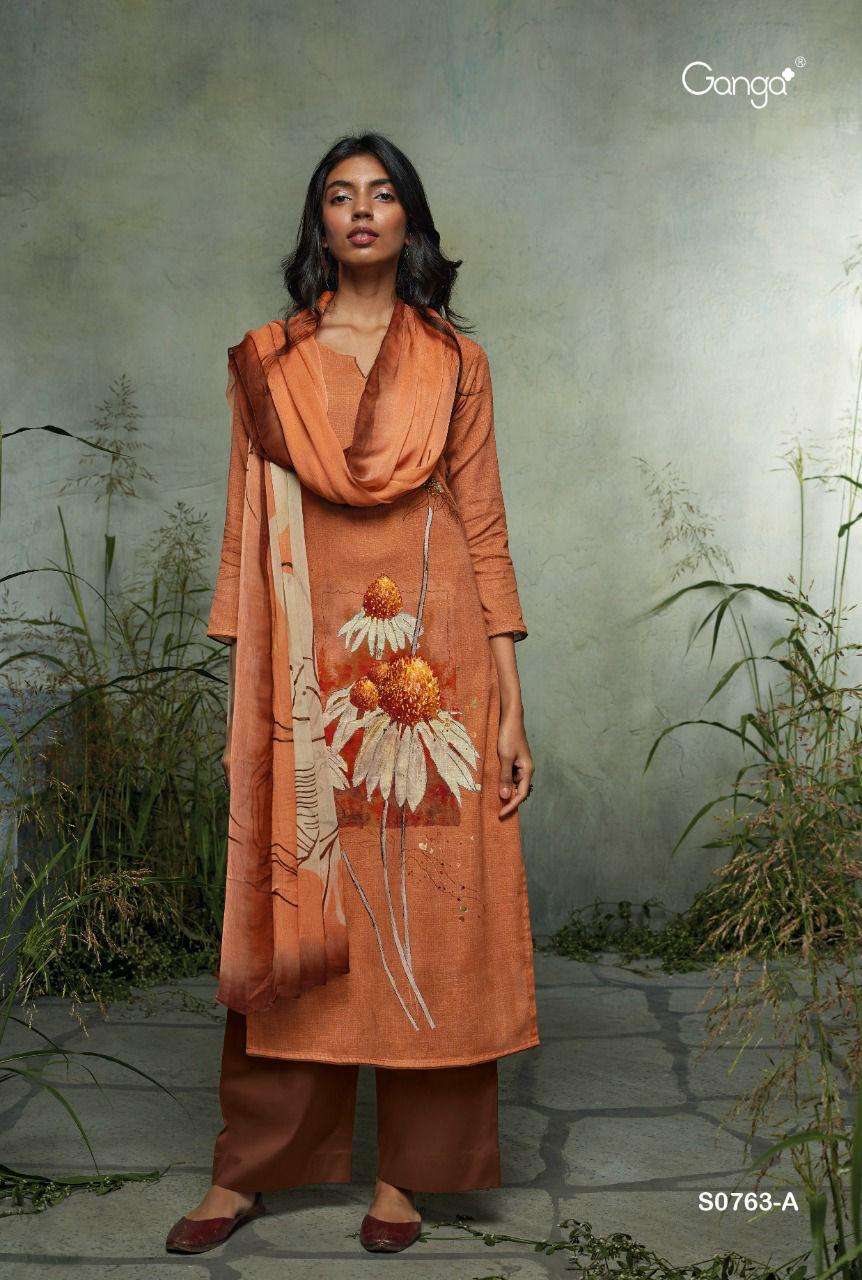 NILSA-763 BY GANGA FASHION 763-A TO 763-D SERIES BEAUTIFUL SUITS COLORFUL STYLISH FANCY CASUAL WEAR & ETHNIC WEAR PREMIUM COTTON LINEN DRESSES AT WHOLESALE PRICE
