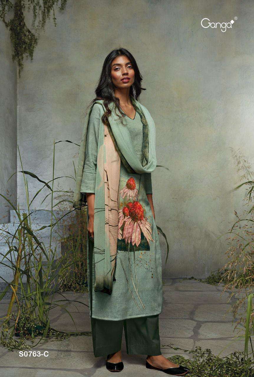 NILSA-763 BY GANGA FASHION 763-A TO 763-D SERIES BEAUTIFUL SUITS COLORFUL STYLISH FANCY CASUAL WEAR & ETHNIC WEAR PREMIUM COTTON LINEN DRESSES AT WHOLESALE PRICE