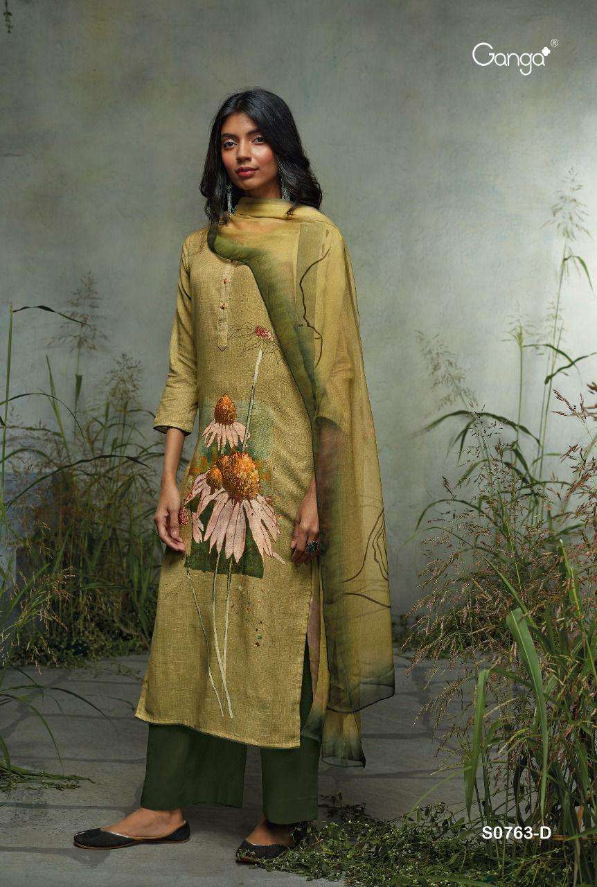 NILSA-763 BY GANGA FASHION 763-A TO 763-D SERIES BEAUTIFUL SUITS COLORFUL STYLISH FANCY CASUAL WEAR & ETHNIC WEAR PREMIUM COTTON LINEN DRESSES AT WHOLESALE PRICE