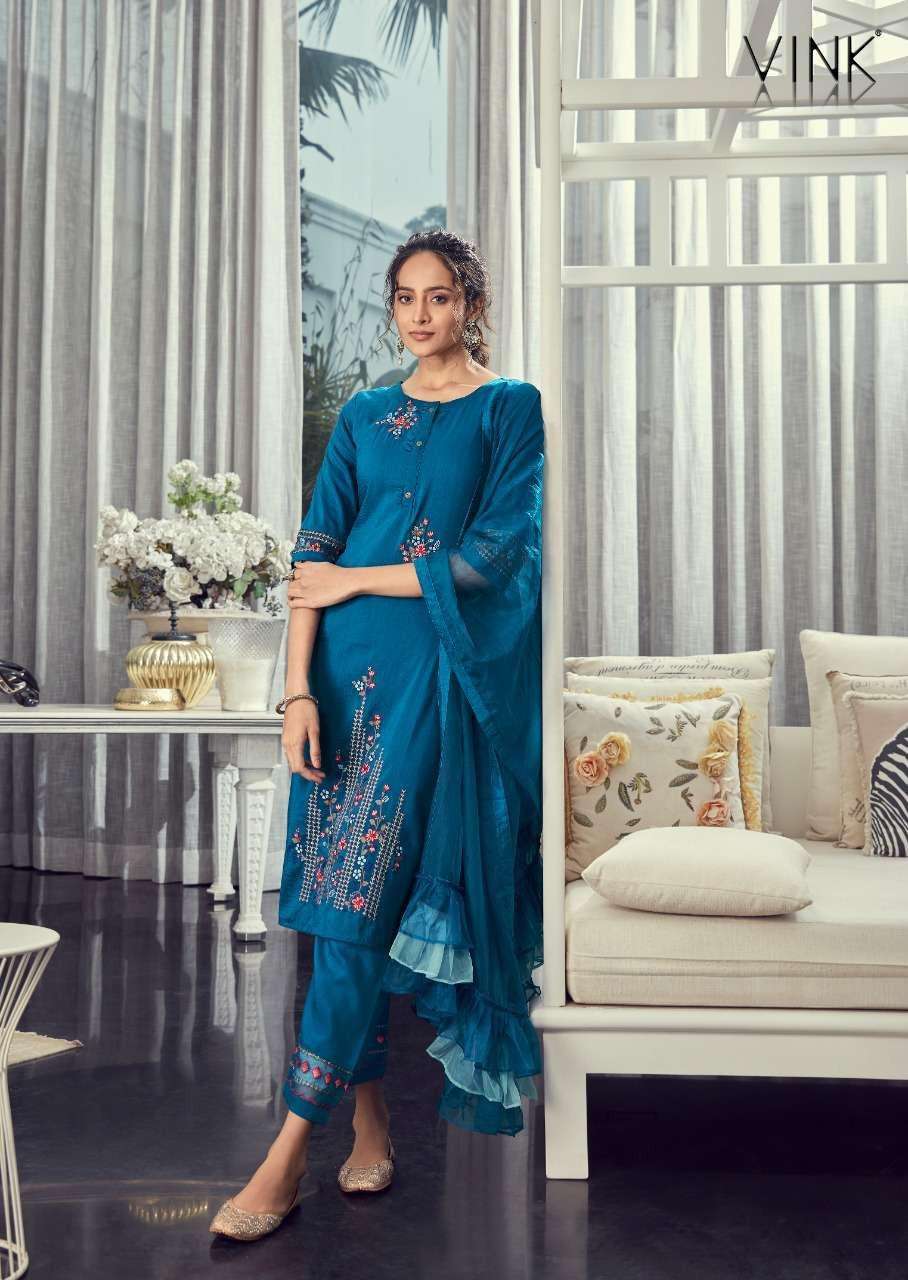 RUFFLES VOL-2 BY VINK 1461 TO 1466 SERIES BEAUTIFUL SUITS COLORFUL STYLISH FANCY CASUAL WEAR & ETHNIC WEAR SILK DRESSES AT WHOLESALE PRICE