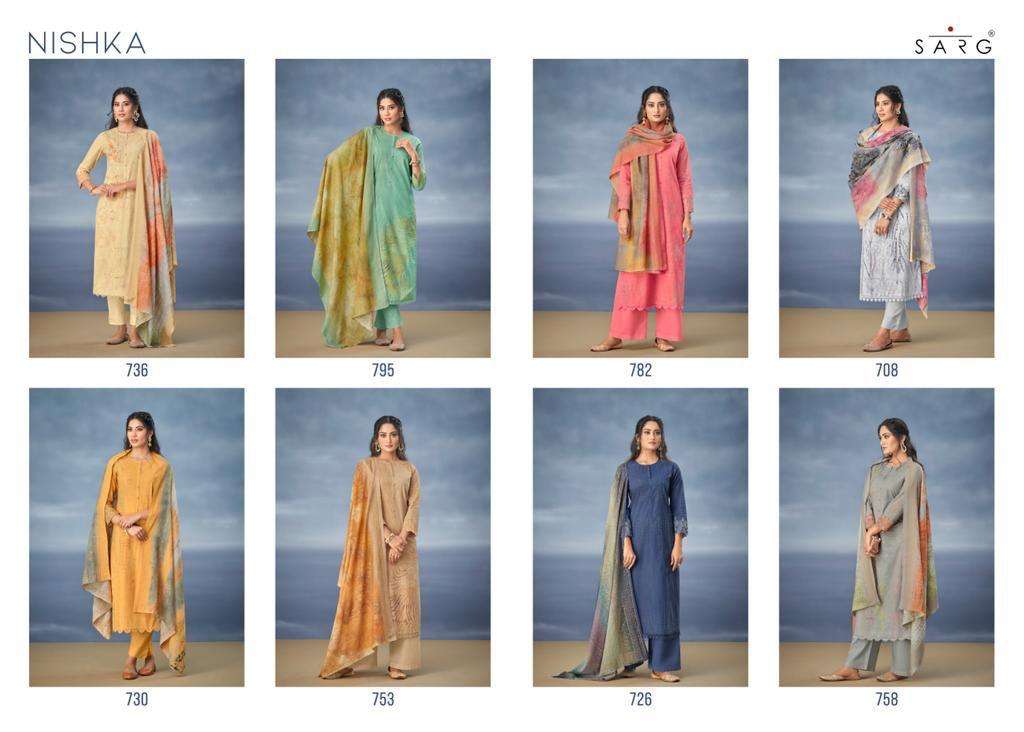 NISHKA BY SARG BEAUTIFUL SUITS COLORFUL STYLISH FANCY CASUAL WEAR & ETHNIC WEAR PURE COTTON PRINT DRESSES AT WHOLESALE PRICE