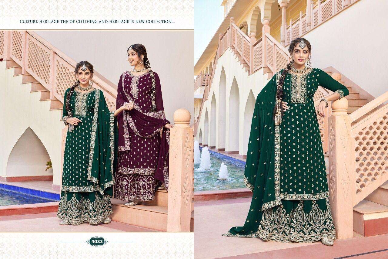 NAWABI BY A M CREATION 4031 TO 4034 SERIES BEAUTIFUL STYLISH SHARARA SUITS FANCY COLORFUL CASUAL WEAR & ETHNIC WEAR & READY TO WEAR BLOOMING GEORETTE DRESSES AT WHOLESALE PRICE