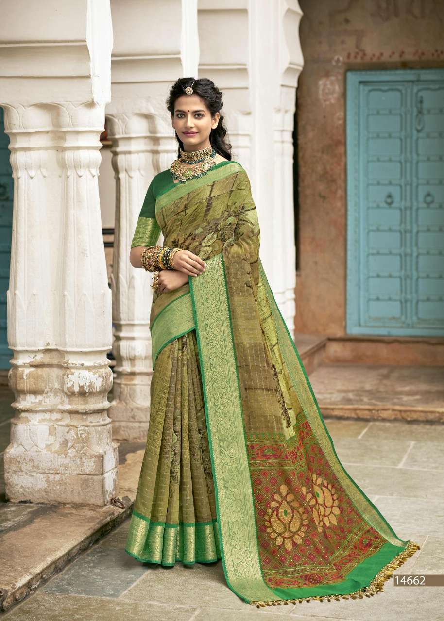 DWARIKA BY TRIVENI 14661 TO 14668 SERIES INDIAN TRADITIONAL WEAR COLLECTION BEAUTIFUL STYLISH FANCY COLORFUL PARTY WEAR & OCCASIONAL WEAR COTTON LINEN SAREES AT WHOLESALE PRICE