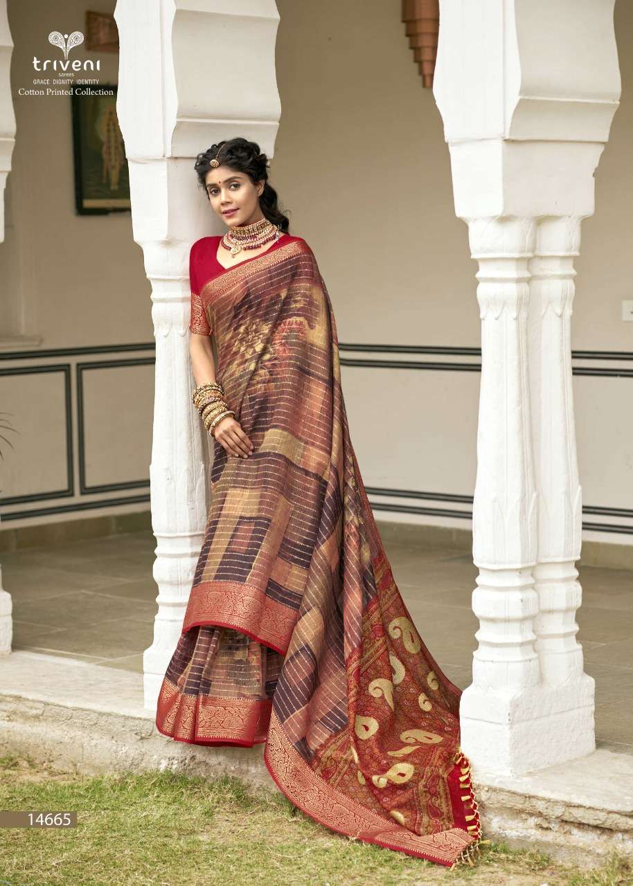 DWARIKA BY TRIVENI 14661 TO 14668 SERIES INDIAN TRADITIONAL WEAR COLLECTION BEAUTIFUL STYLISH FANCY COLORFUL PARTY WEAR & OCCASIONAL WEAR COTTON LINEN SAREES AT WHOLESALE PRICE
