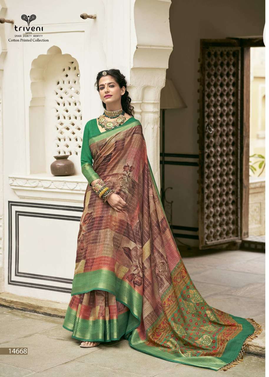 DWARIKA BY TRIVENI 14661 TO 14668 SERIES INDIAN TRADITIONAL WEAR COLLECTION BEAUTIFUL STYLISH FANCY COLORFUL PARTY WEAR & OCCASIONAL WEAR COTTON LINEN SAREES AT WHOLESALE PRICE
