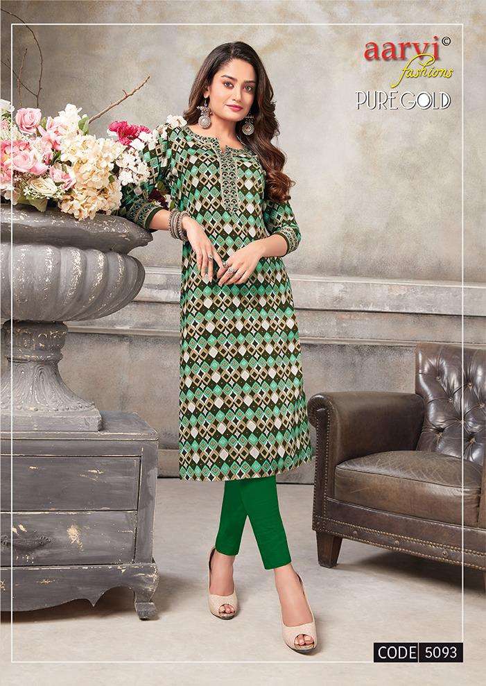 PURE GOLD VOL-5 BY AARVI FASHION DESIGNER STYLISH FANCY COLORFUL BEAUTIFUL PARTY WEAR & ETHNIC WEAR COLLECTION RAYON PRINT KURTIS AT WHOLESALE PRICE