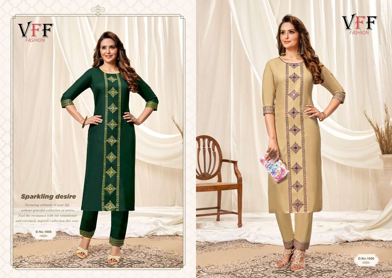 TANIYA BY VFF 1001 TO 1008 SERIES DESIGNER STYLISH FANCY COLORFUL BEAUTIFUL PARTY WEAR & ETHNIC WEAR COLLECTION COTTON EMBROIDERY KURTIS WITH BOTTOM AT WHOLESALE PRICE