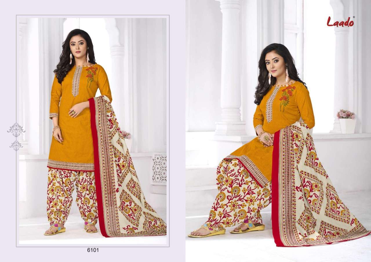 LAADO VOL-61 BY LAADO 6101 TO 6120 SERIES BEAUTIFUL SUITS STYLISH FANCY COLORFUL PARTY WEAR & OCCASIONAL WEAR PURE COTTON PRINTED DRESSES AT WHOLESALE PRICE