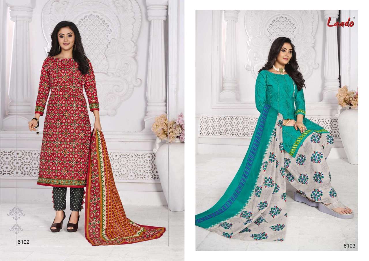 LAADO VOL-61 BY LAADO 6101 TO 6120 SERIES BEAUTIFUL SUITS STYLISH FANCY COLORFUL PARTY WEAR & OCCASIONAL WEAR PURE COTTON PRINTED DRESSES AT WHOLESALE PRICE