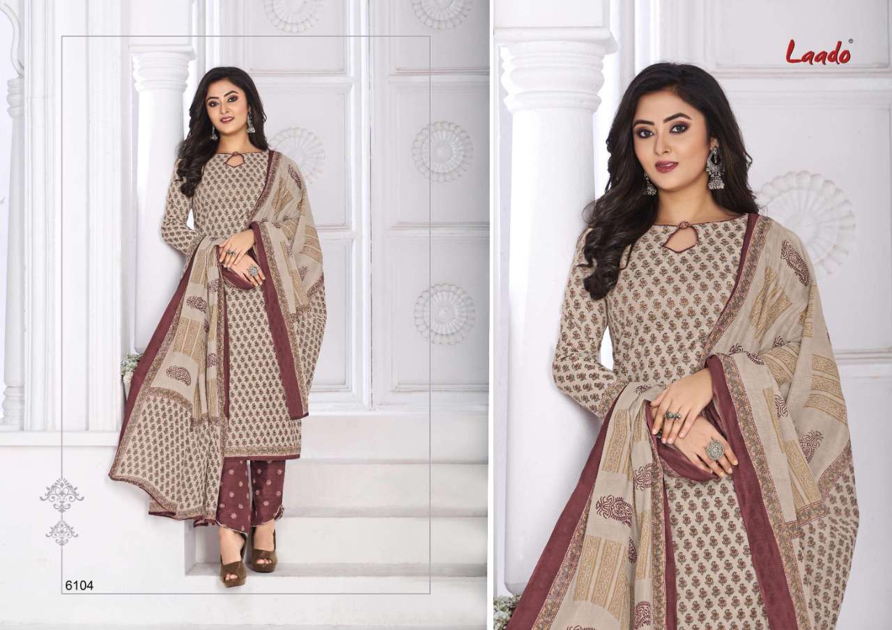 LAADO VOL-61 BY LAADO 6101 TO 6120 SERIES BEAUTIFUL SUITS STYLISH FANCY COLORFUL PARTY WEAR & OCCASIONAL WEAR PURE COTTON PRINTED DRESSES AT WHOLESALE PRICE